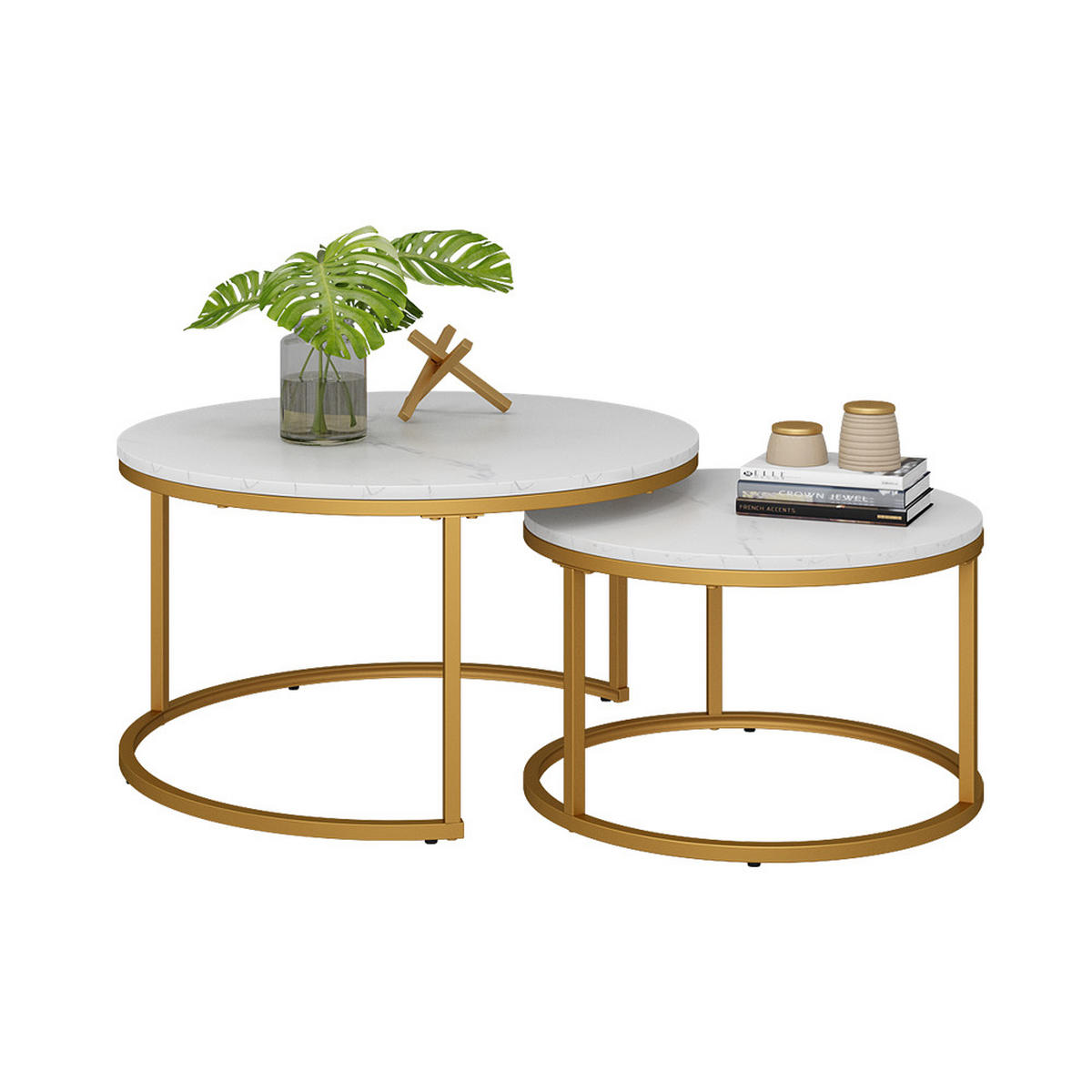 COUCHTISCH-SET Montreal Weiß/Gold 77 x 40 cm 2 Teile - Goldfarben/Weiß, Holzwerkstoff (40/77/40cm) - Vicco