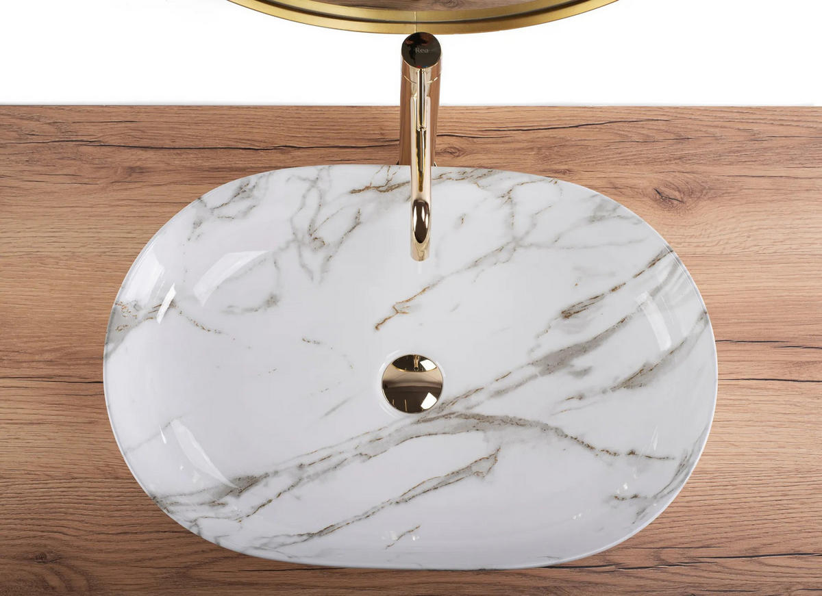 AUFSATZWASCHBECKEN Rea Cleo 61 Shiny Aiax - Weiß, Keramik (41/14/60.5cm) - REA