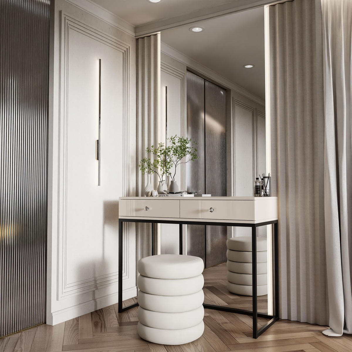 KONSOLE Glamour auf schwarzem Gestell mit Kristallgriff - Kaschmir, Holzwerkstoff (100/81/42cm) - Lookway