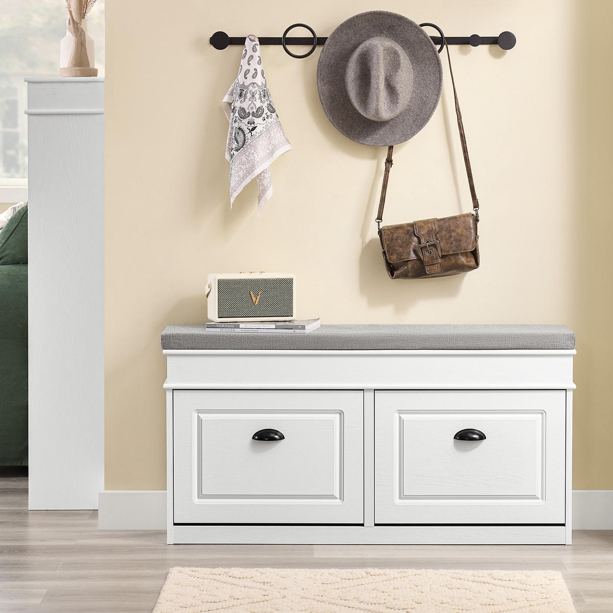 SCHUHBANK Weiß - Weiß, Holzwerkstoff (104/51/24cm) - SoBuy