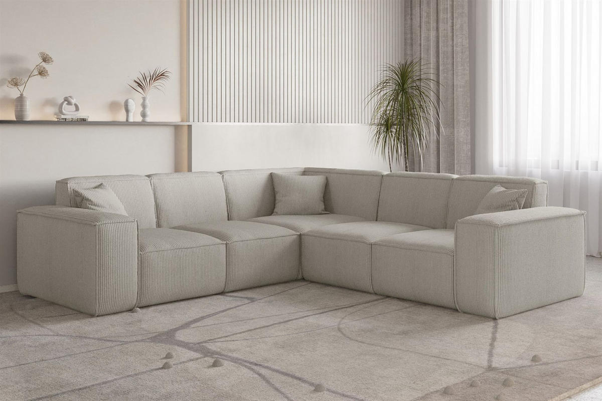 SOFA Celes Premium Stoff Scala - Hellgrau, Holzwerkstoff/Textil (246/246cm) - Fun Möbel