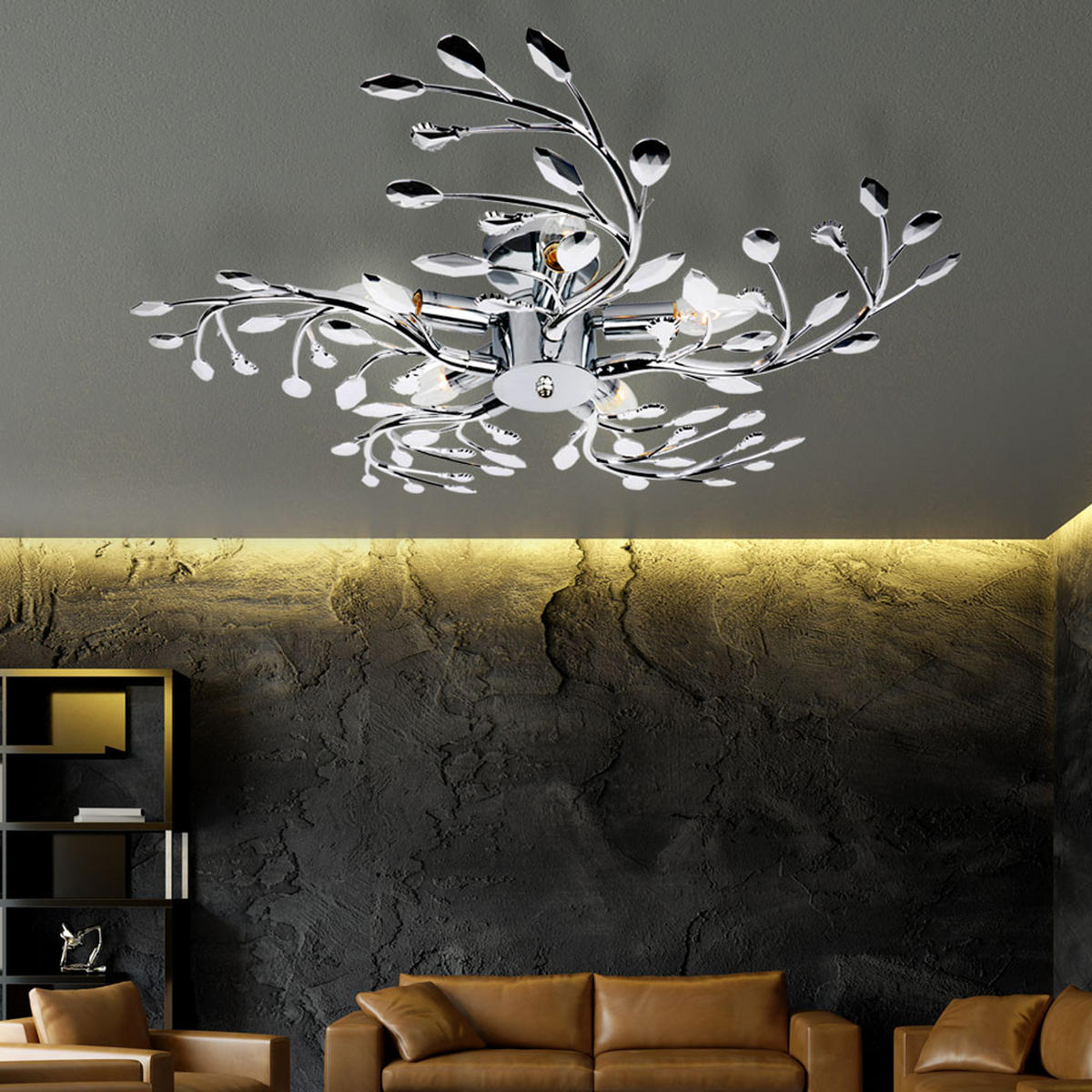 LED DECKENLEUCHTE Chrom Silber Blätter-Design - Silberfarben, Metall (65/65/16cm) - Globo Lighting