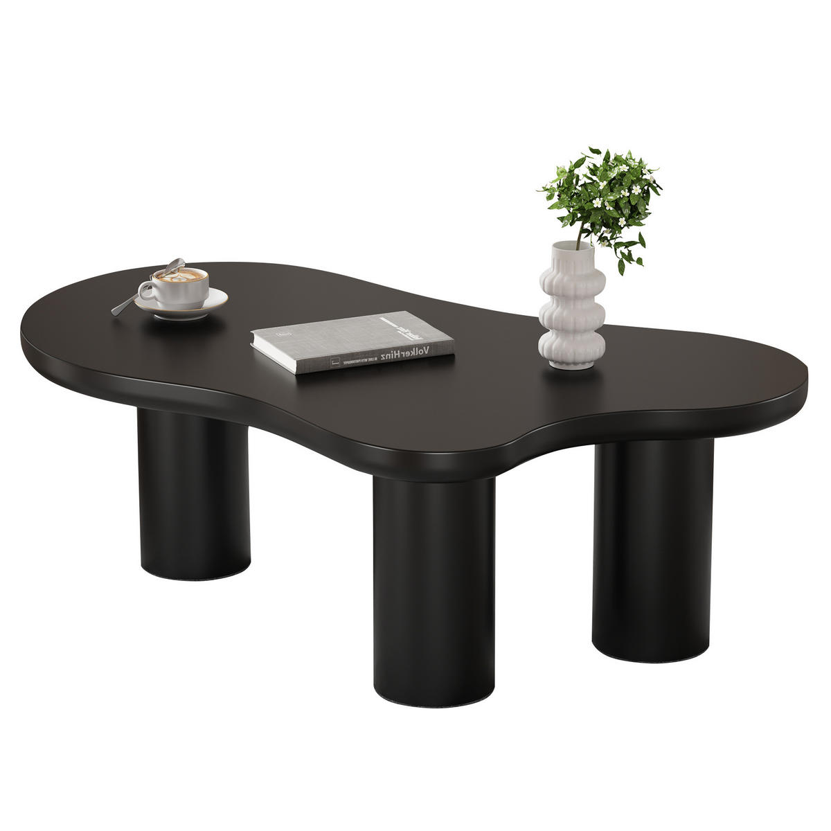 KONFERENČNÍ stolek 107/66/40,5 cm černý z MDF s nohami z PVC v organickém tvaru - černá, kompozitní dřevo (107/66/40.5cm) - OKWISH
