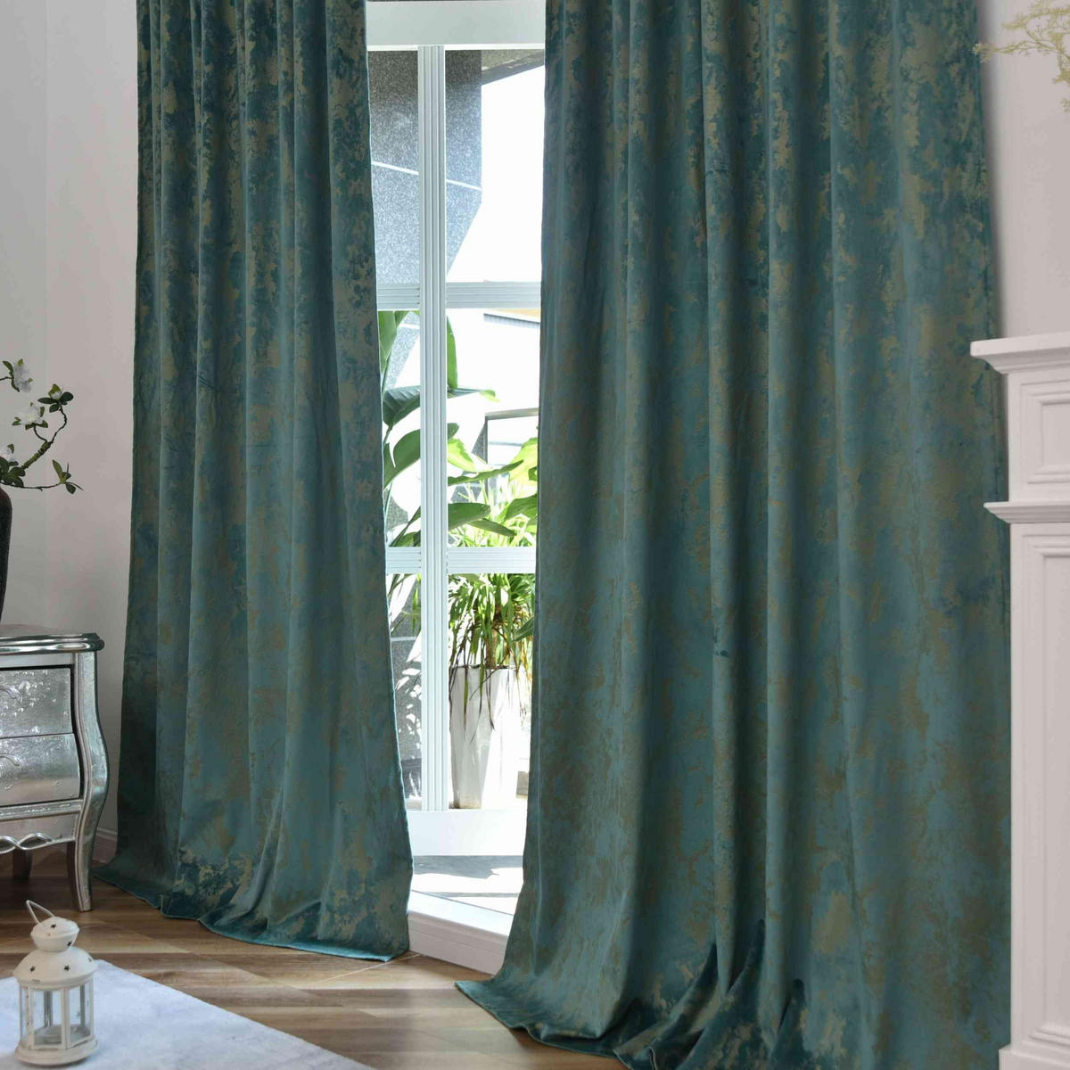 VORHANG SAMT MILANO STAR HxB 245x140 cm Grün Gold - Grün, Textil (140/245cm) - Gardinenbox