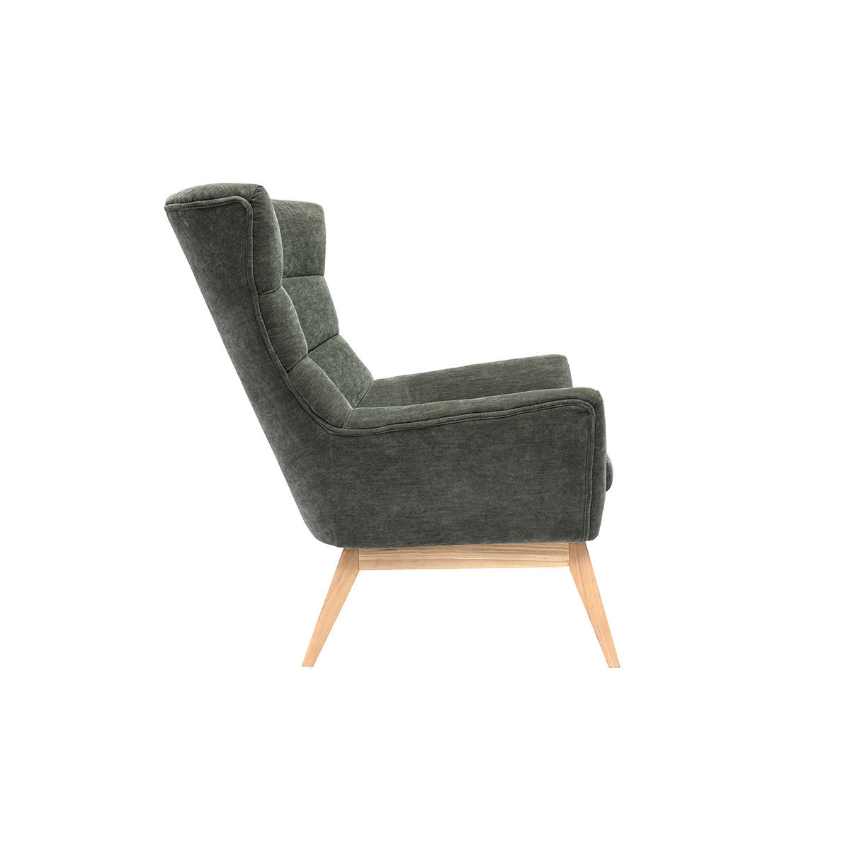 SESSEL Skandinavisch Samteffekt Khaki Holz BRODY - Grün, Textil (93/101/75cm) - Miliboo