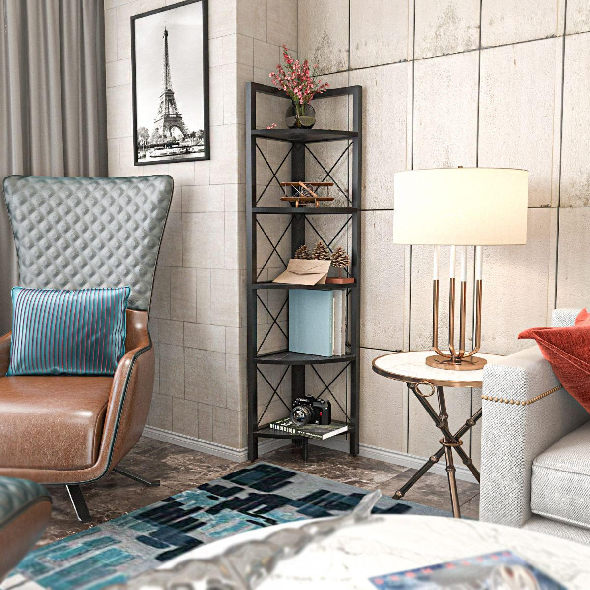 ECKREGAL 5 Regale schwarz H160 cm - Remo - Schwarz, Holzwerkstoff (33/160/30.5cm) - Calicosy