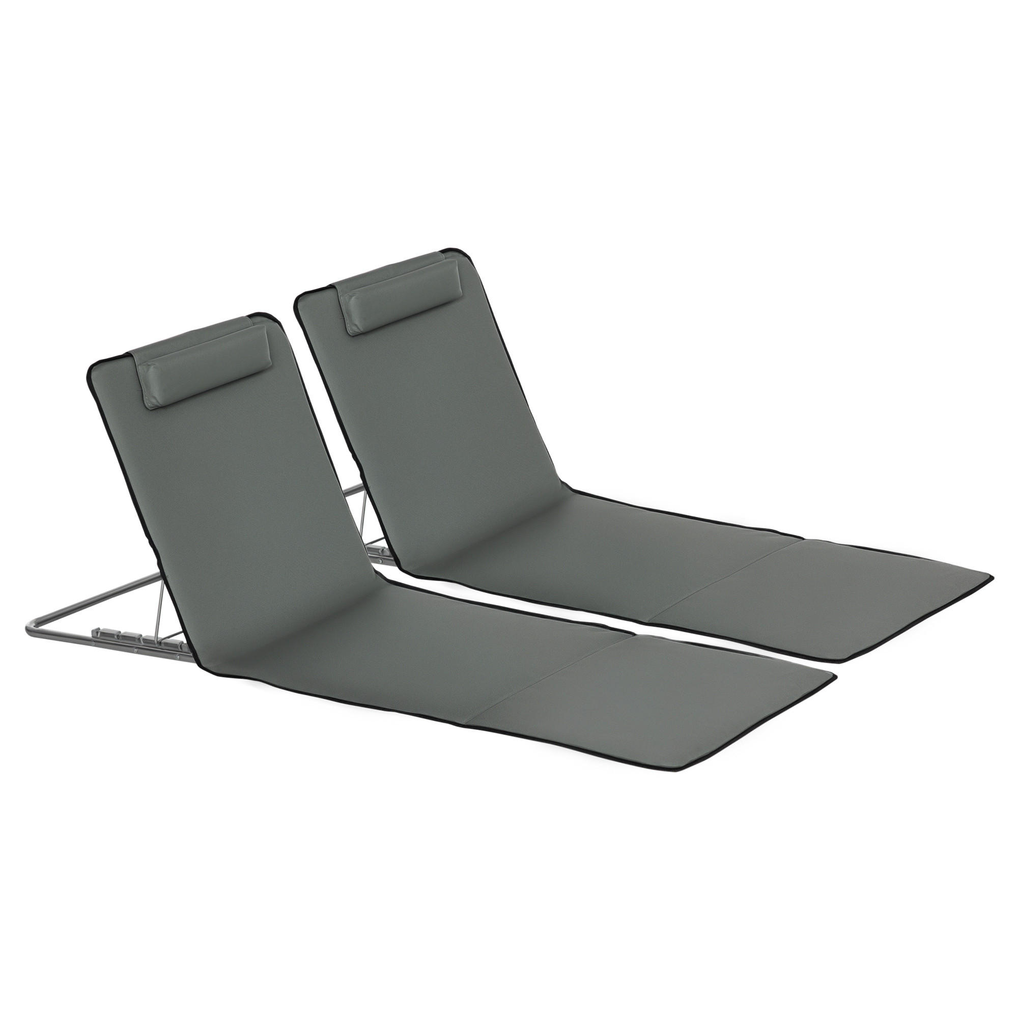 SONNENLIEGE Set mit 2 klappbaren Strandliegen mit 5-fach verstellbarer Rückenlehne und Tragetasche,124*53*45 cm,,Grau - Grau, Metall (53/45/124cm) - Vallsero