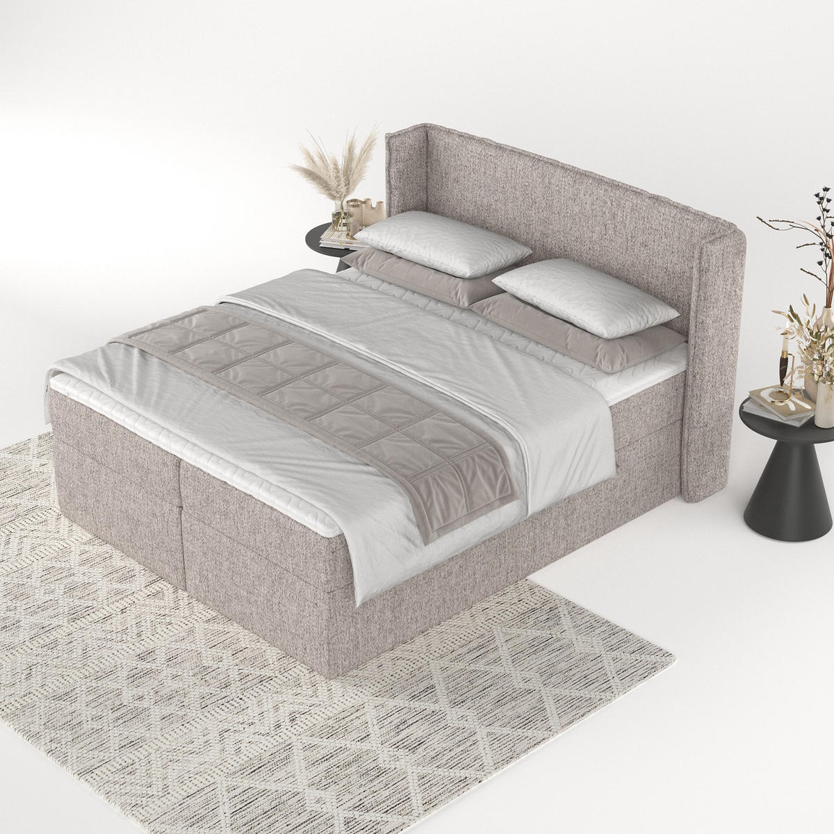 BOXBETT Viva 200/200 cm Beige im Neve Stoff - Beige/Schwarz, Holz/Holzwerkstoff (200/200cm) - AltaBeds