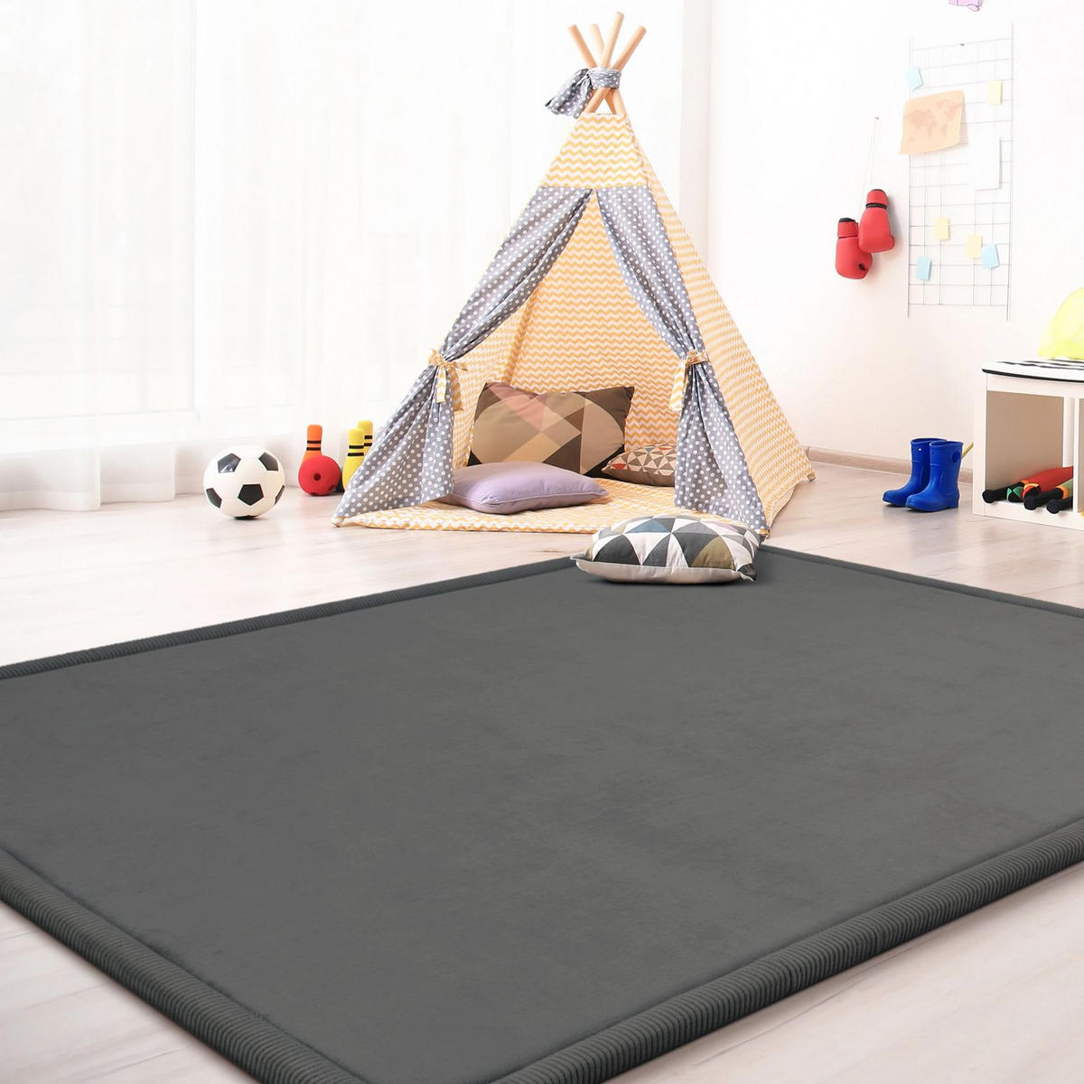 KINDERTEPPICH Anthrazit 200 x 350 cm - Anthrazit, Kunststoff (200/350cm) - TT Home
