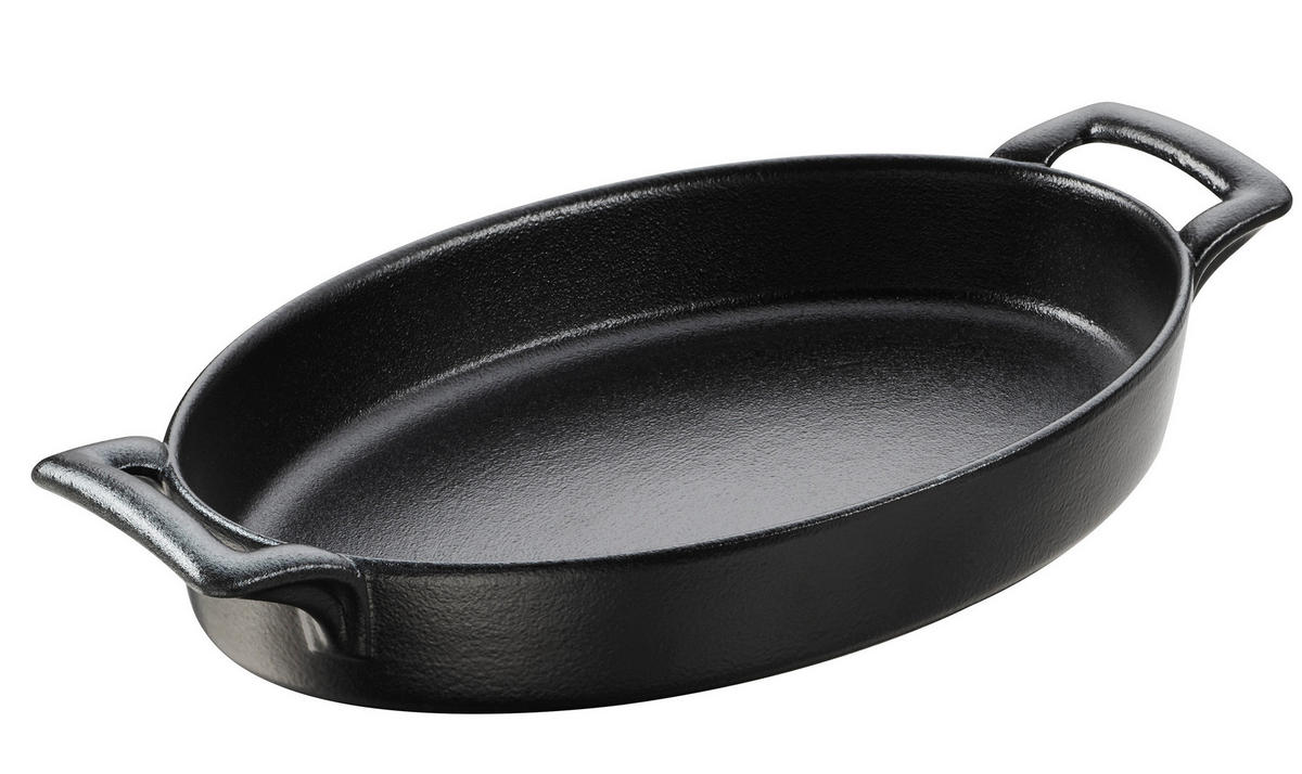 AUFLAUFFORM 70 cl OVAL MIT GRIFFEN Gusseisenoptik - Schwarz, Keramik (24/17.5/4cm) - Revol Porcelaine France