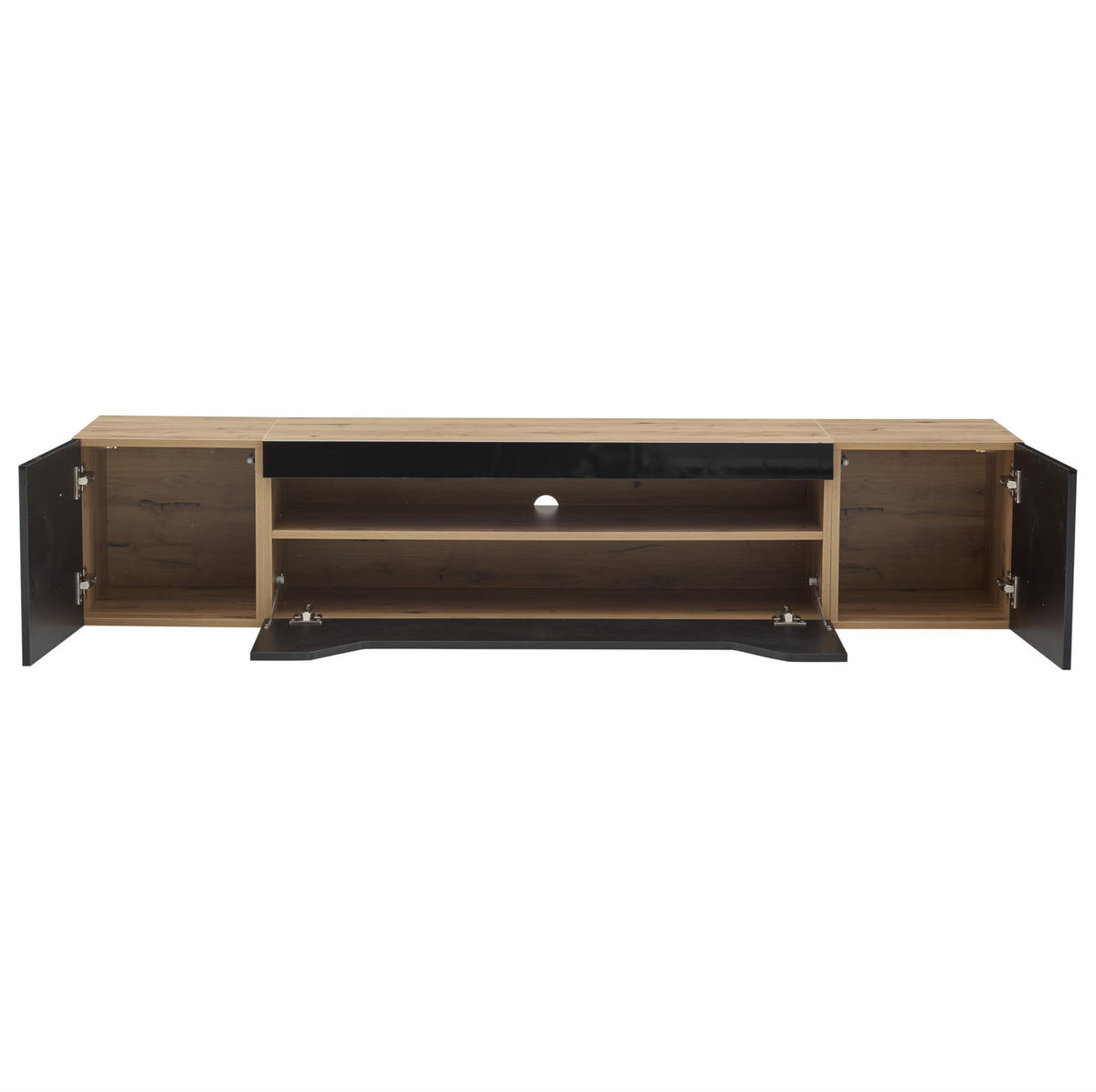 LOWBOARD 180/37/36 cm aus Spanplatte mit LED-Beleuchtung und wandmontiertem Design Schwarz/Natur - Schwarz, Holzwerkstoff (180/36/37cm) - Modenvie