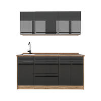 SINGLEKÜCHE R-Line, Anthrazit Hochglanz/Goldkraft Eiche, 160 cm Arbeitsplatte Goldkraft Eiche - Honigeiche/Schwarz Hochglanz, Holzwerkstoff (160/81.6/60cm) - Vicco