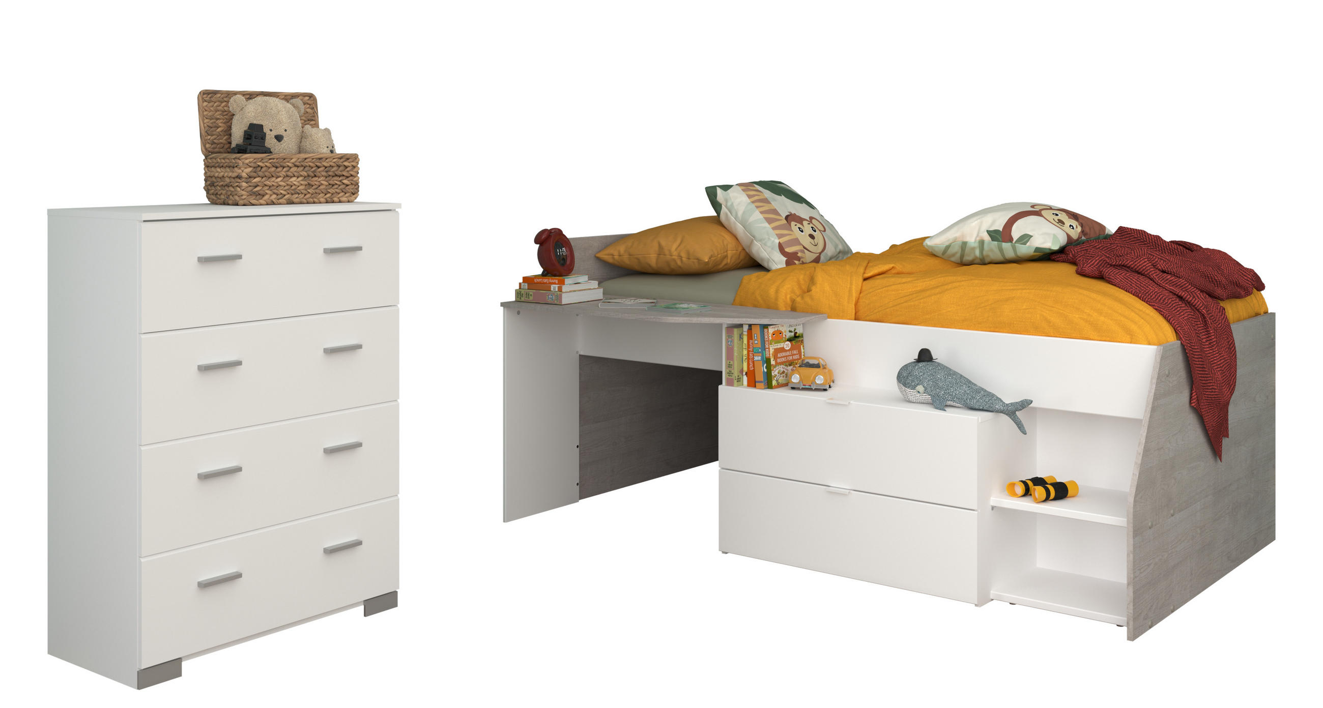 JUGENDZIMMER Milky 16 in Weiß und Grey Loft 2 teilig - Weiß, Holzwerkstoff (120/200/80cm)