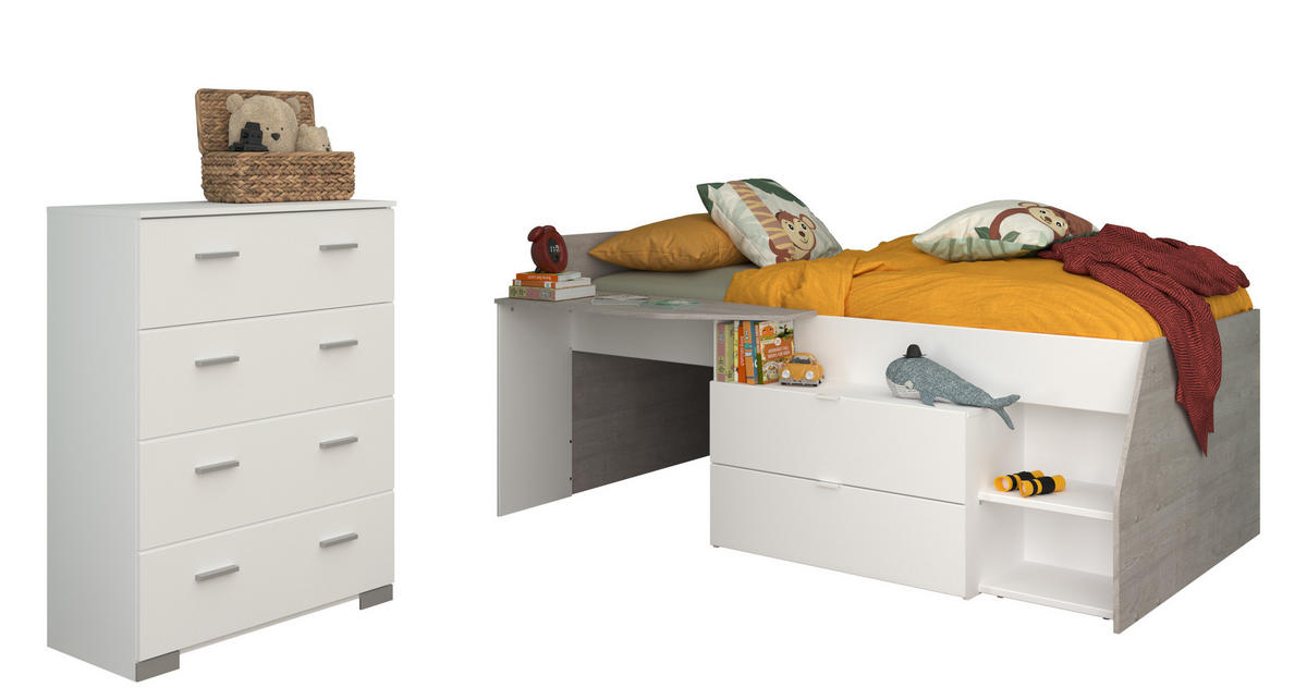 JUGENDZIMMER Milky 16 in Weiß und Grey Loft 2 teilig - Weiß, Holzwerkstoff (120/200/80cm)