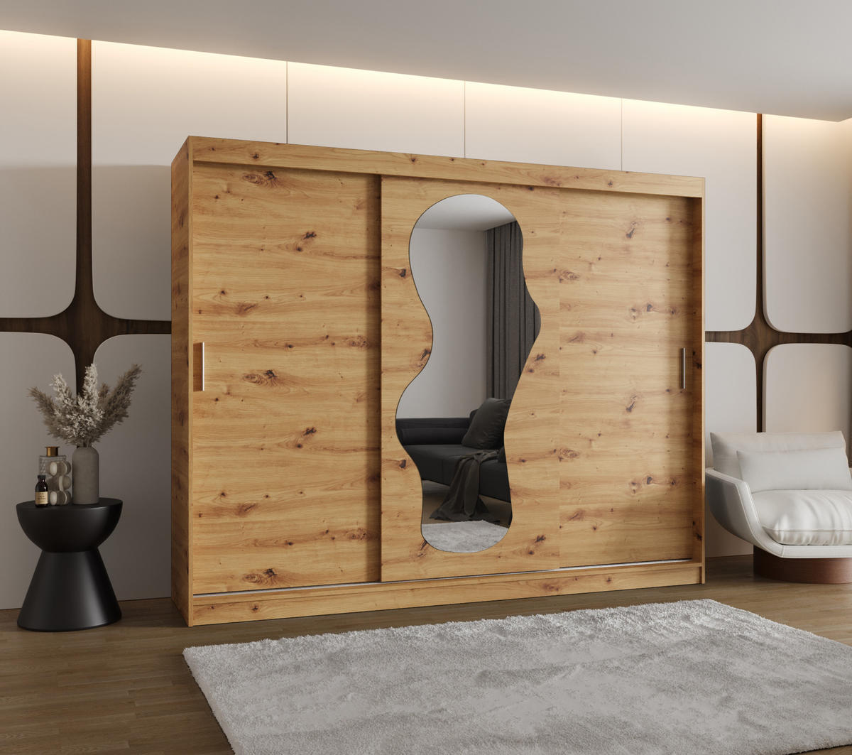 SCHWEBETÜRENSCHRANK 200/250/62 3-türig - Silberfarben/Eiche Artisan, Holz (250/200/62cm) - MÖBEL KRYSPOL