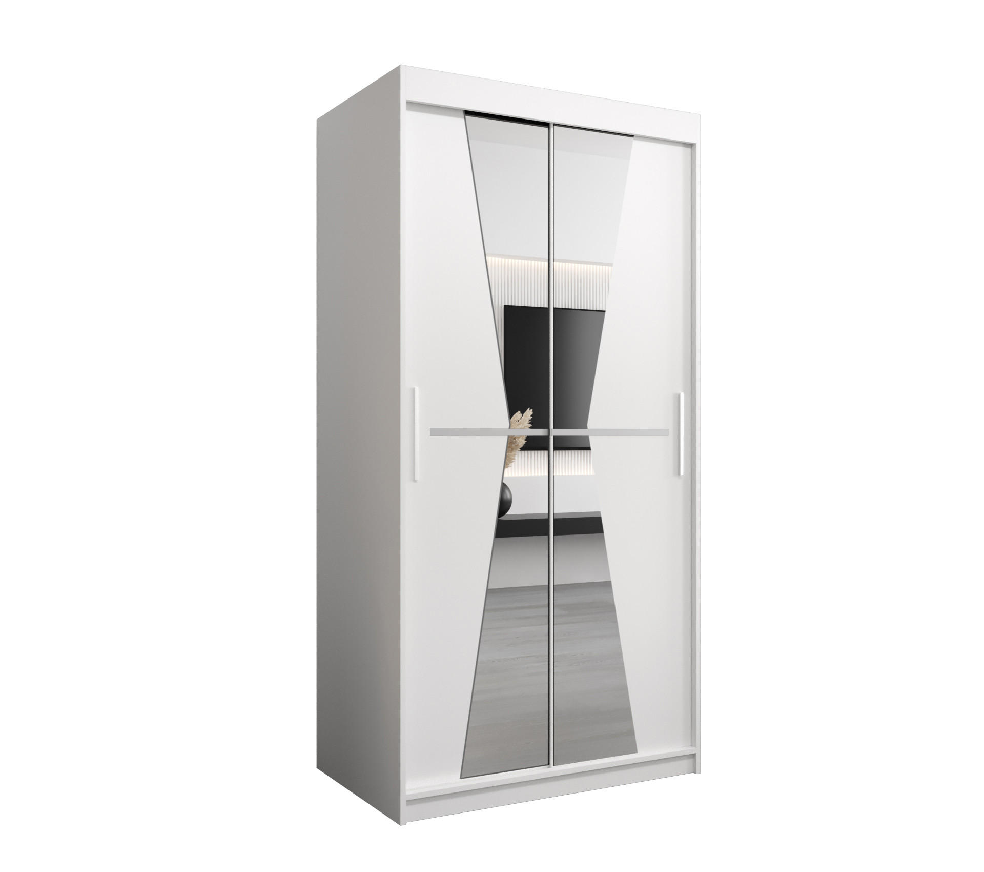 Möbel Kryspol Schwebetürenschrank Weiß 100x200x62 cm
