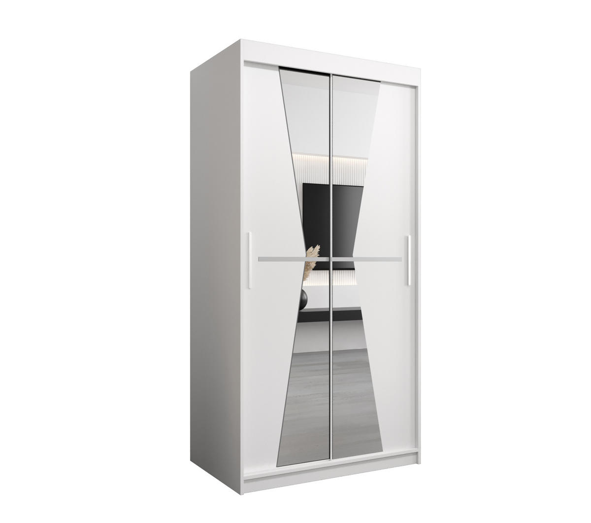 SCHWEBETÜRENSCHRANK 200/100/62 2-türig - Silberfarben/Weiß, Holz/Kunststoff (100/200/62cm) - MÖBEL KRYSPOL