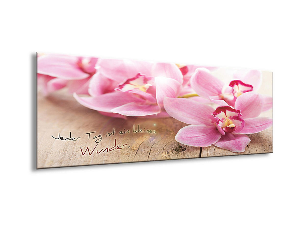 GLASBILD 80x30 cm Spruch Orchidee Rosa Beige - Braun, Glas (80/30cm) - artissimo