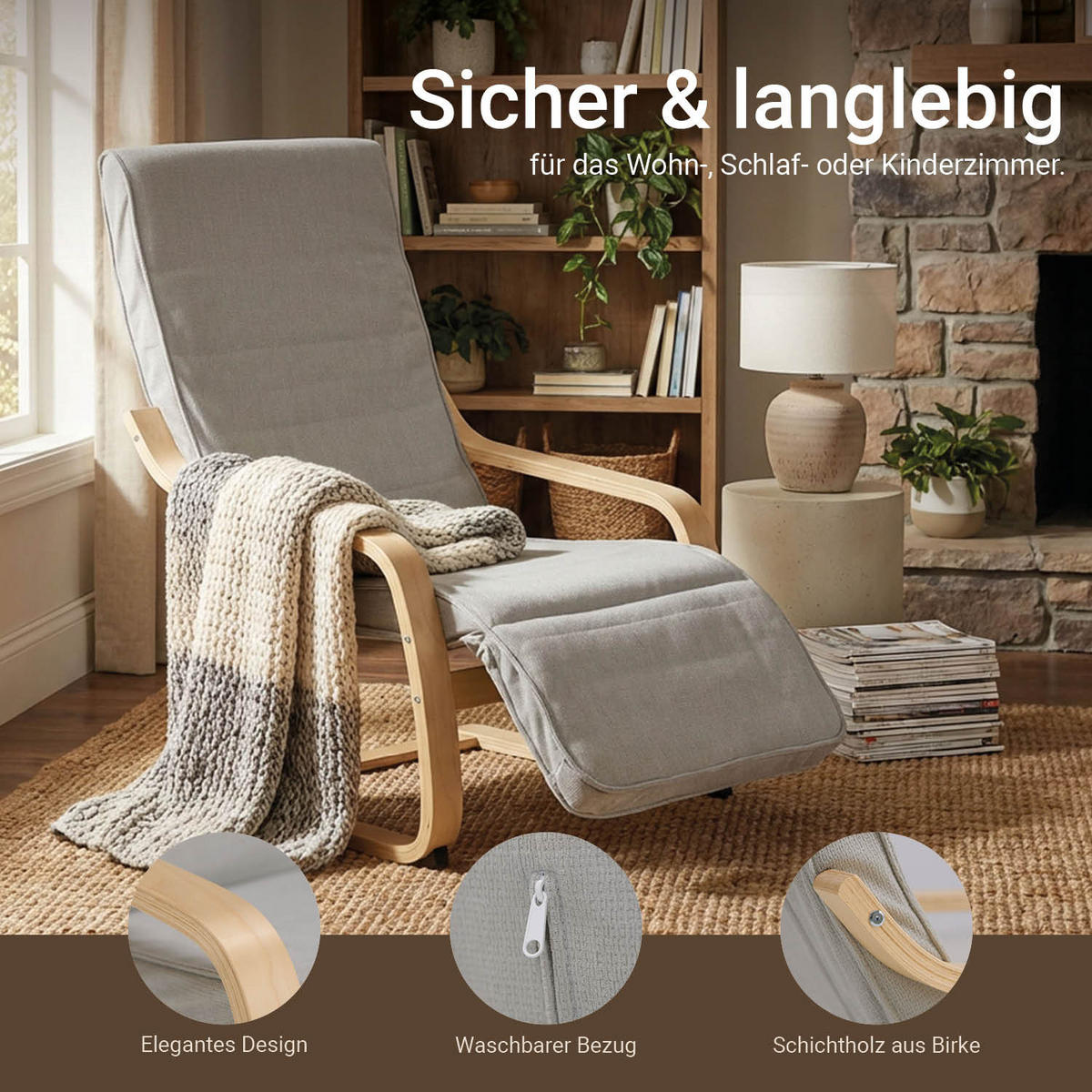 RELAXSESSEL Stoffbezug Cord Grau, Fußstütze - Grau, Textil (66/94/62cm) - Homestyle4u