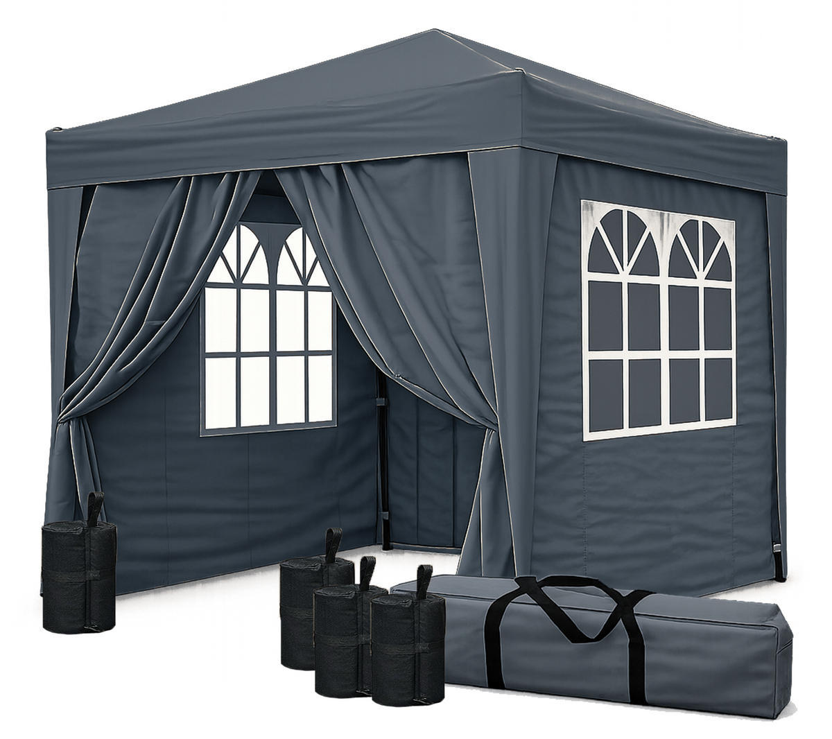 FALTPAVILLON 2x2m Smoky Grau inkl. 4 Fußgewichten - Grau, Metall (200/245/200cm) - QUICK STAR