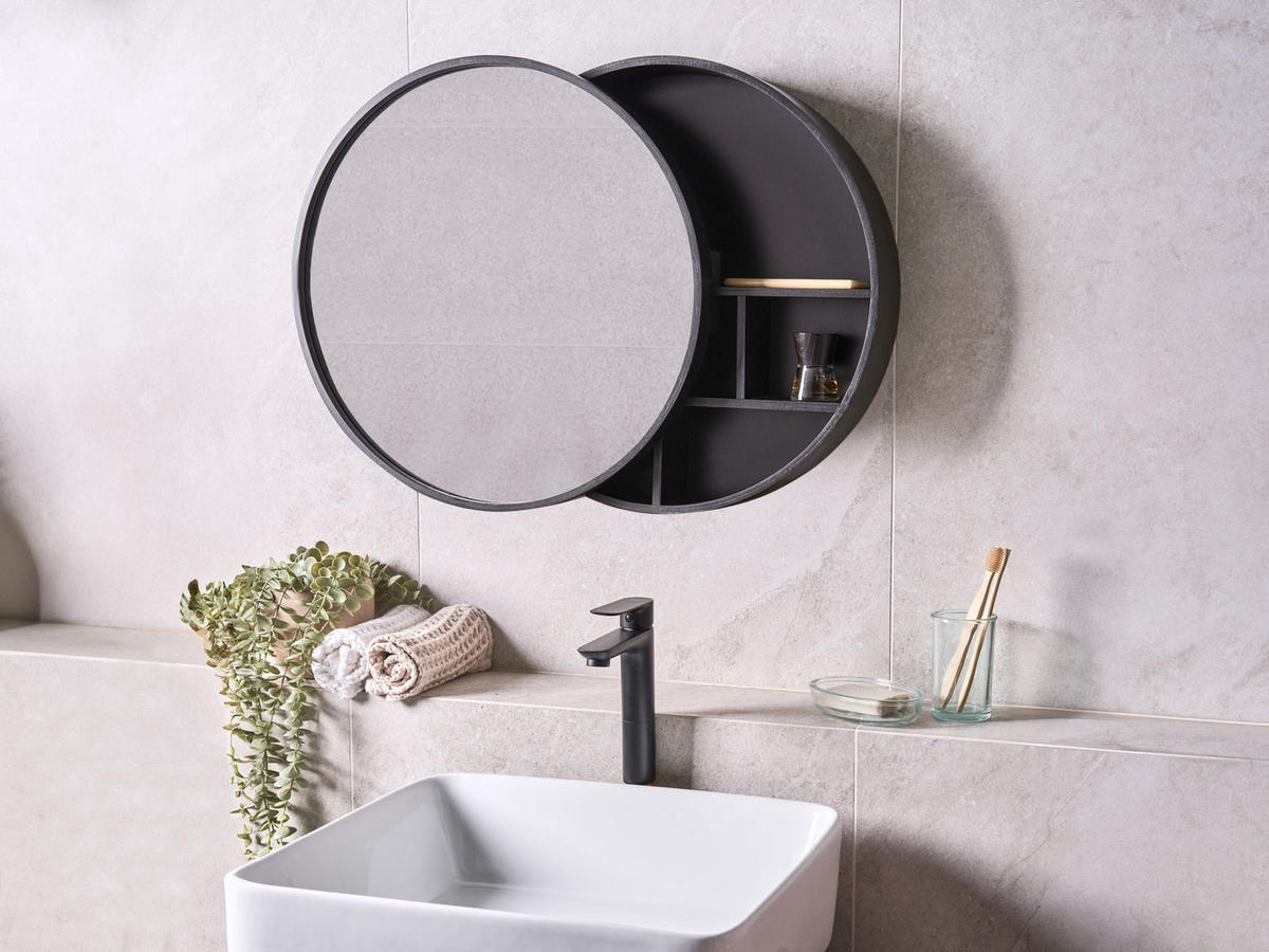 KOUPELNOVÁ ZRCADLOVÁ SKŘÍŇKA 50/50 cm Černá Ucayali - černá, dřevo (50/50/13cm) - Beliani