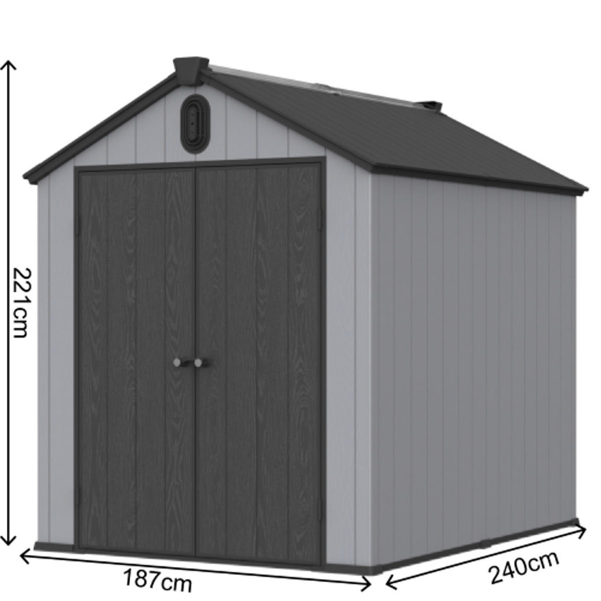 GERÄTEHAUS 240/187/221 cm mit Grau 2 Türen - Grau, Metall (240/221/187cm) - Oxeza