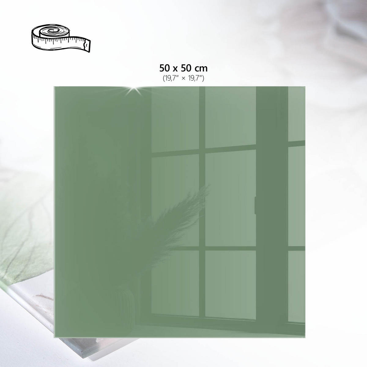 TISCHPLATTE 50x50 cm – Gedämpftes Grün - Creme, Glas (50/50/0.4cm) - Wallfluent