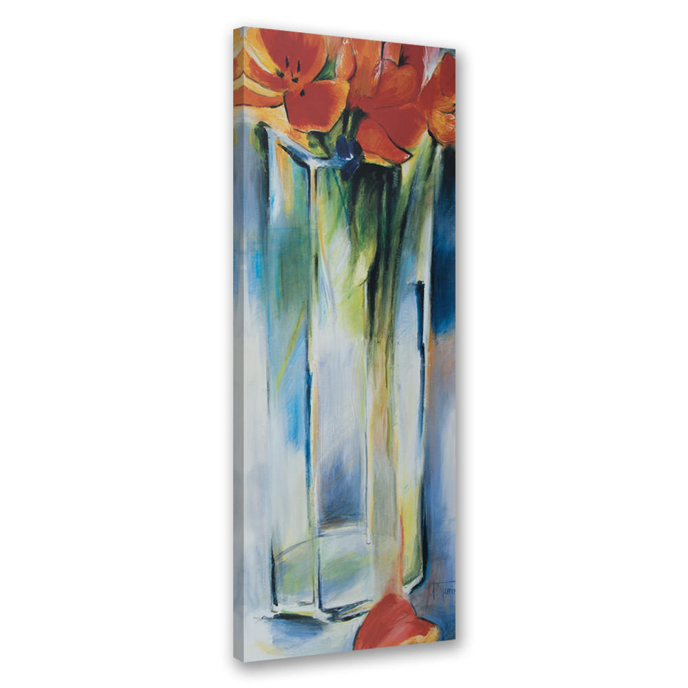 WANDBILD gemalte blumen in einer vase - Blau, Textil (30/90cm) - Feeby