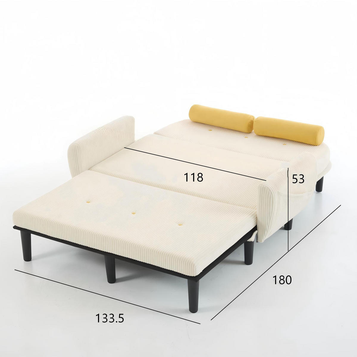 SCHLAFSOFA 133,5/77/85 cm Elfenbein Cord mit Stauraum - Ecru, Textil (77/85/133.5cm) - Oxeza
