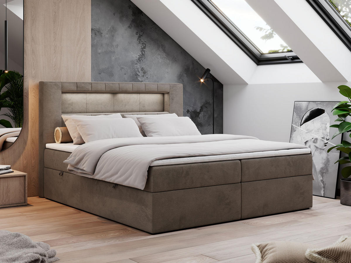 BOXBETT GOLD-5 LED 200/200 Braun Velvet - H3 - Braun, Holz/Textil (200/200cm) - MKS