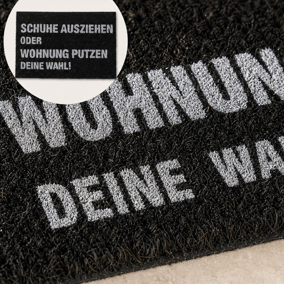 FUSSMATTE Schwarz Weiß Kokos Spruch Schuhe ausziehen 60x40 cm - Schwarz, Kunststoff/Textil (60/40cm) - Relaxdays