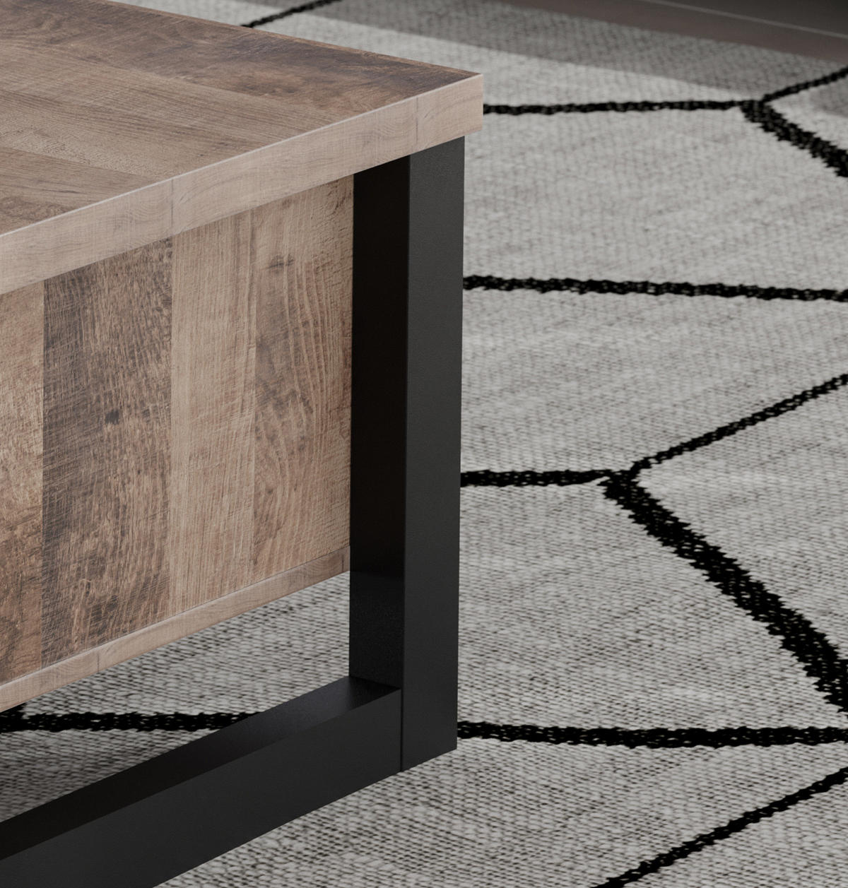 COUCHTISCH Eiche Tabak, schwarz 110 x 65 cm, Beistelltisch mit Ablage - Eichefarben/Schwarz, Holzwerkstoff (65/110/45cm) - Top.Furn
