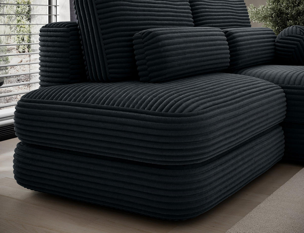 ECKSOFA RIPELI L-Form mit Schlaffunktion & Bettkasten – Modernes 3-Sitzer Sofa, Wellenfederung, 217 × 175 cm - Dunkelgrün/Schwarz, Kunststoff (175/217cm) - Wohnideebilder