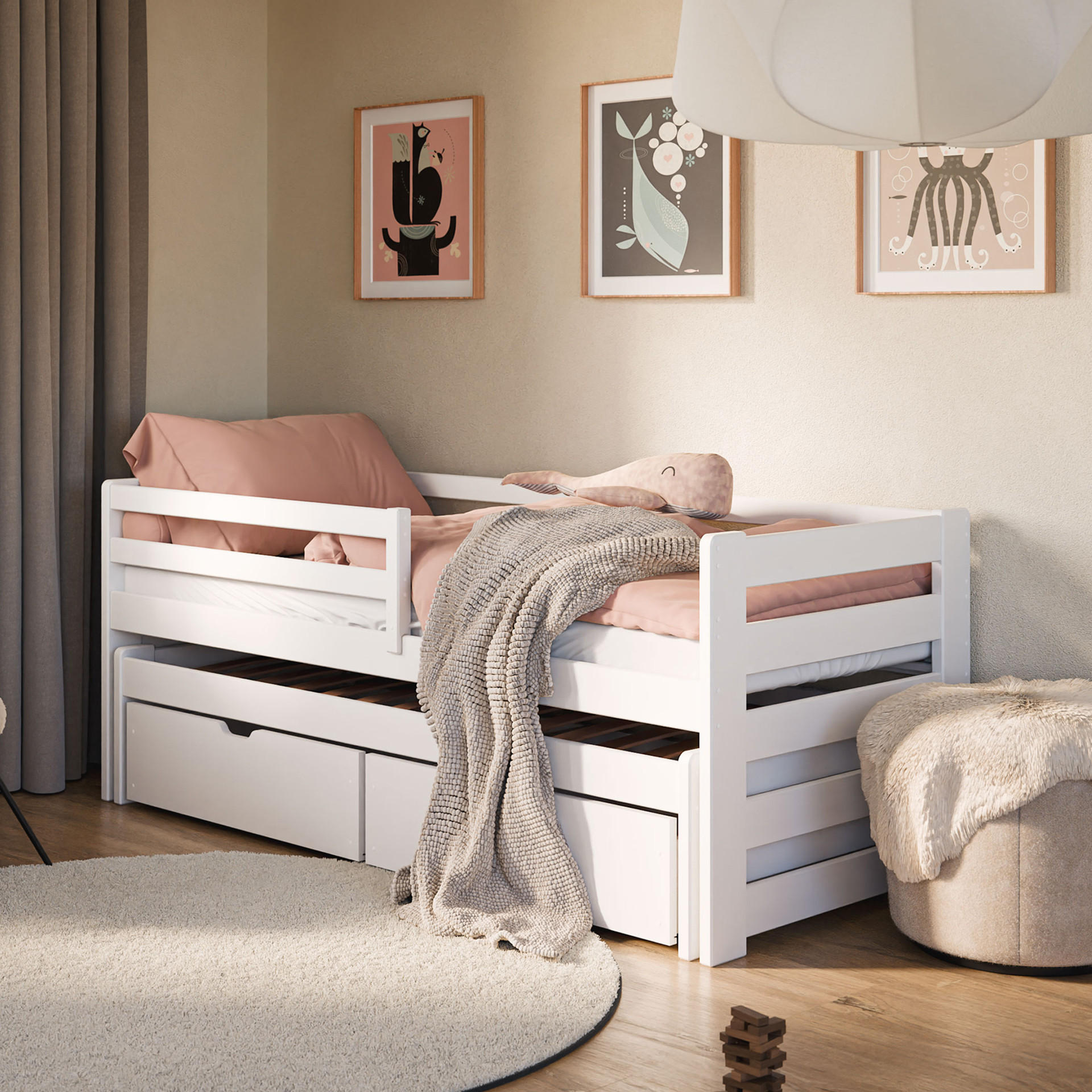 KINDERBETT Lene mit Schublade - Weiß, Holz (90/200cm) - Kids Collective