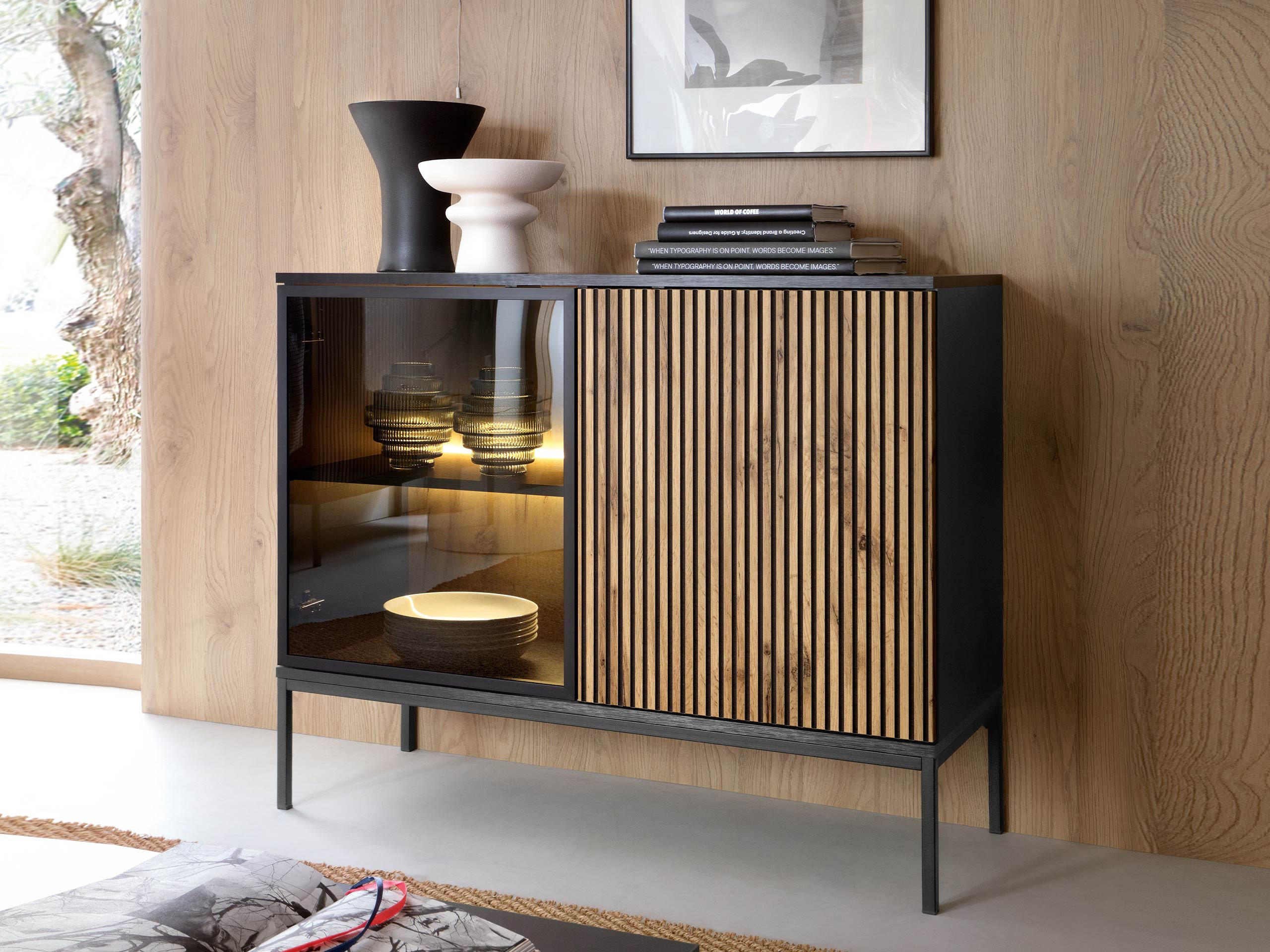 KOMMODE Sento K104 - Eiche Wotan/Schwarz, Holzwerkstoff/Metall (104/83/39cm) - MIRJAN24