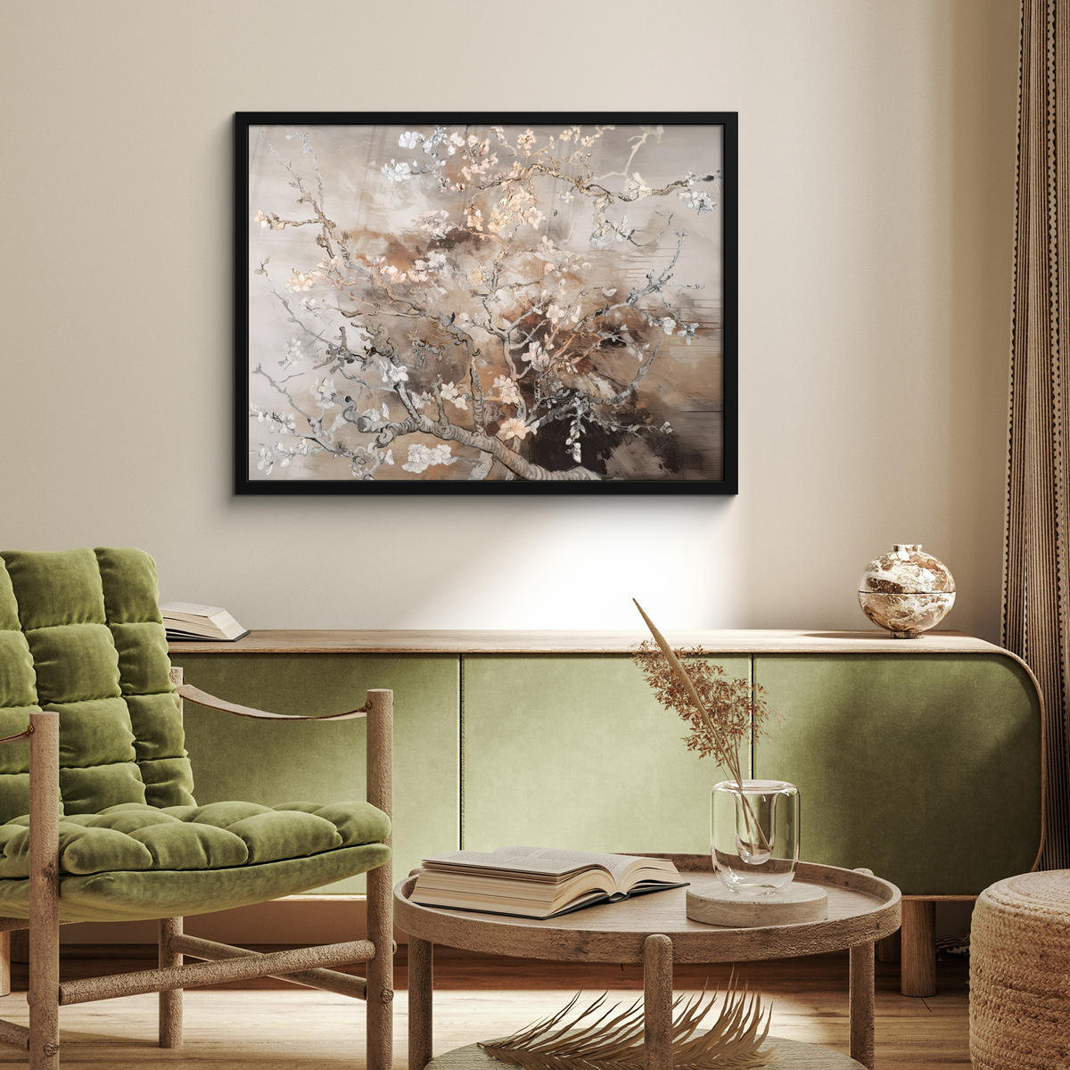 ZARÁMOVANÝ PLAGÁT Mandľový kvet - Umenie - Van Gogh - Béžová - Abstraktné 80x60 cm - hnedá, papier (80/60cm) - MuchoWow
