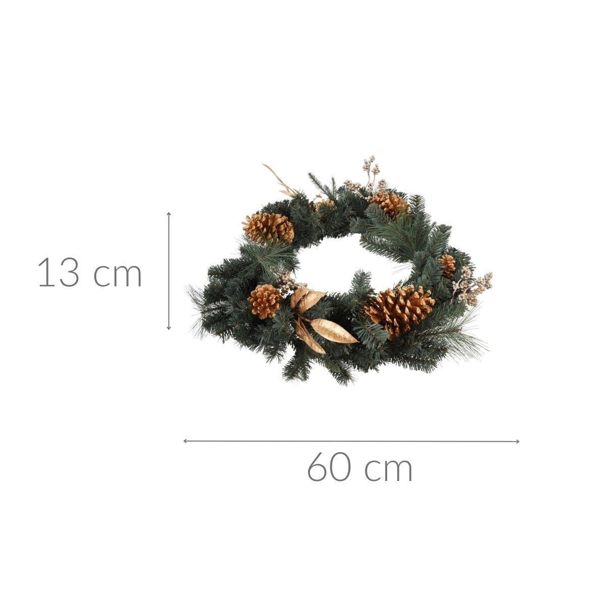WEIHNACHTSKRANZ goldene Details 60/60/13 cm - Grün, Naturmaterialien (60/13/60cm) - Home Styling Collection