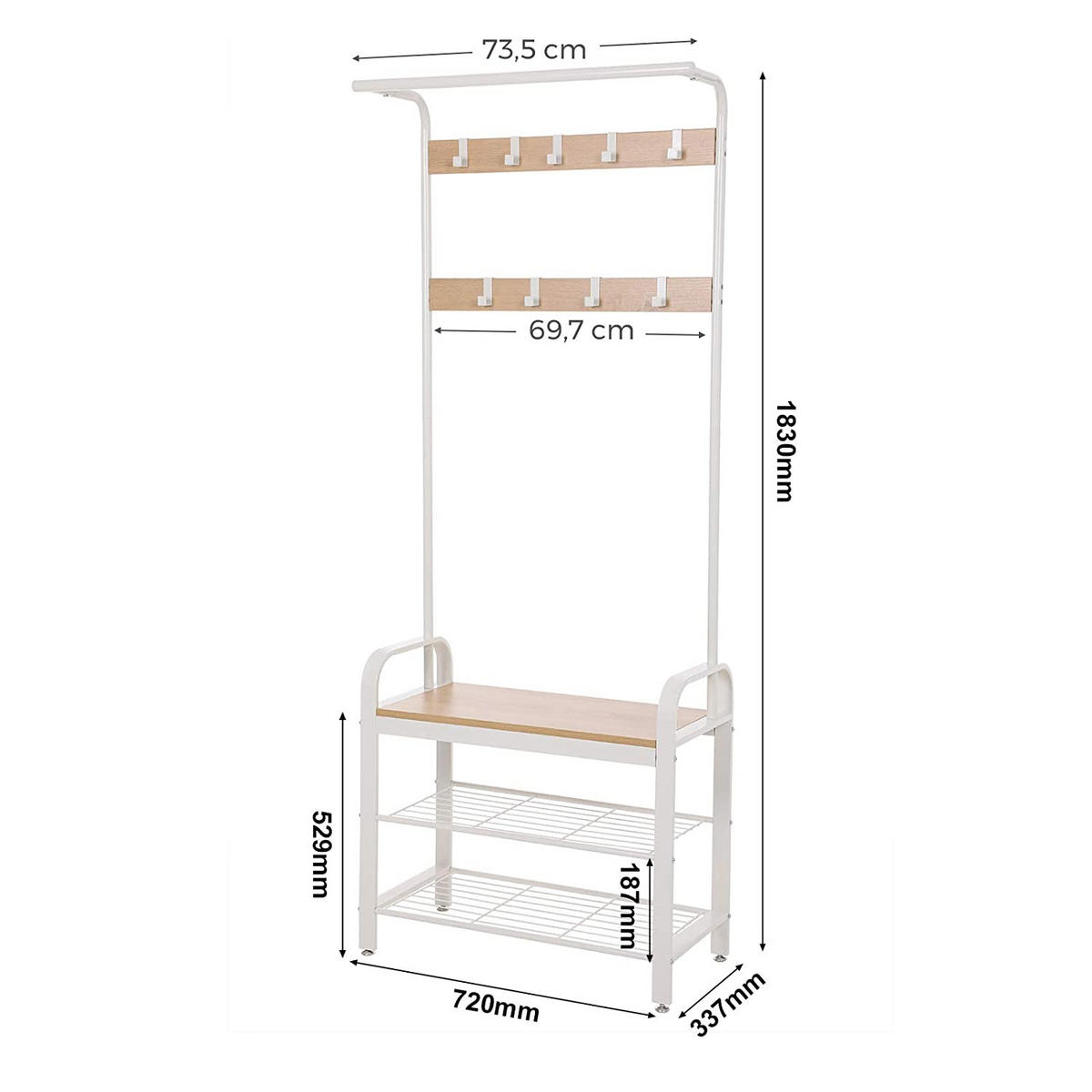 KLEIDERSTÄNDER mit Aufhänger - HSR40W - Weiß/Braun, Metall (72/183/33.7cm)