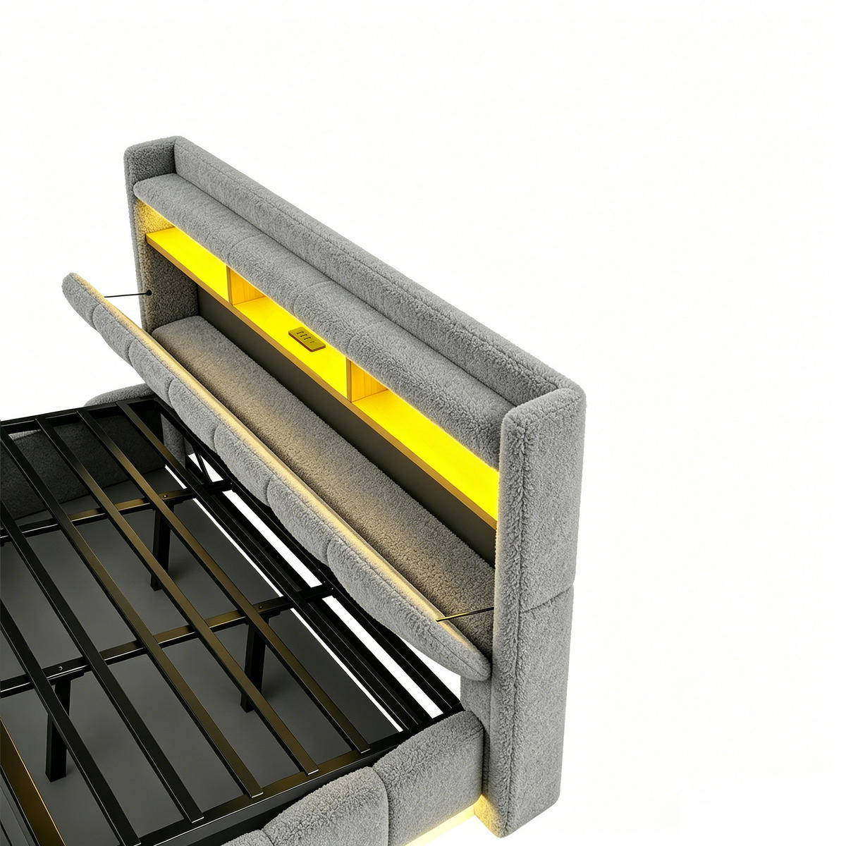 POLSTERBETT 180/200 cm in Grau mit Bettkasten, LED und USB-Anschluss aus Stoff und Metall - Grau, Textil/Metall (180/200cm) - STILVORA