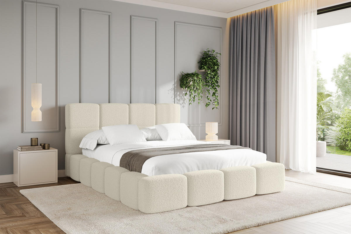 POLSTERBETT mit Bettkasten und Lattenrost mit Kopfteil, Boxbett ohne Matratze, mit Stauraum - NATA 160x200 Beige - Beige, Holzwerkstoff/Textil (160/200cm) - ALTDECOR