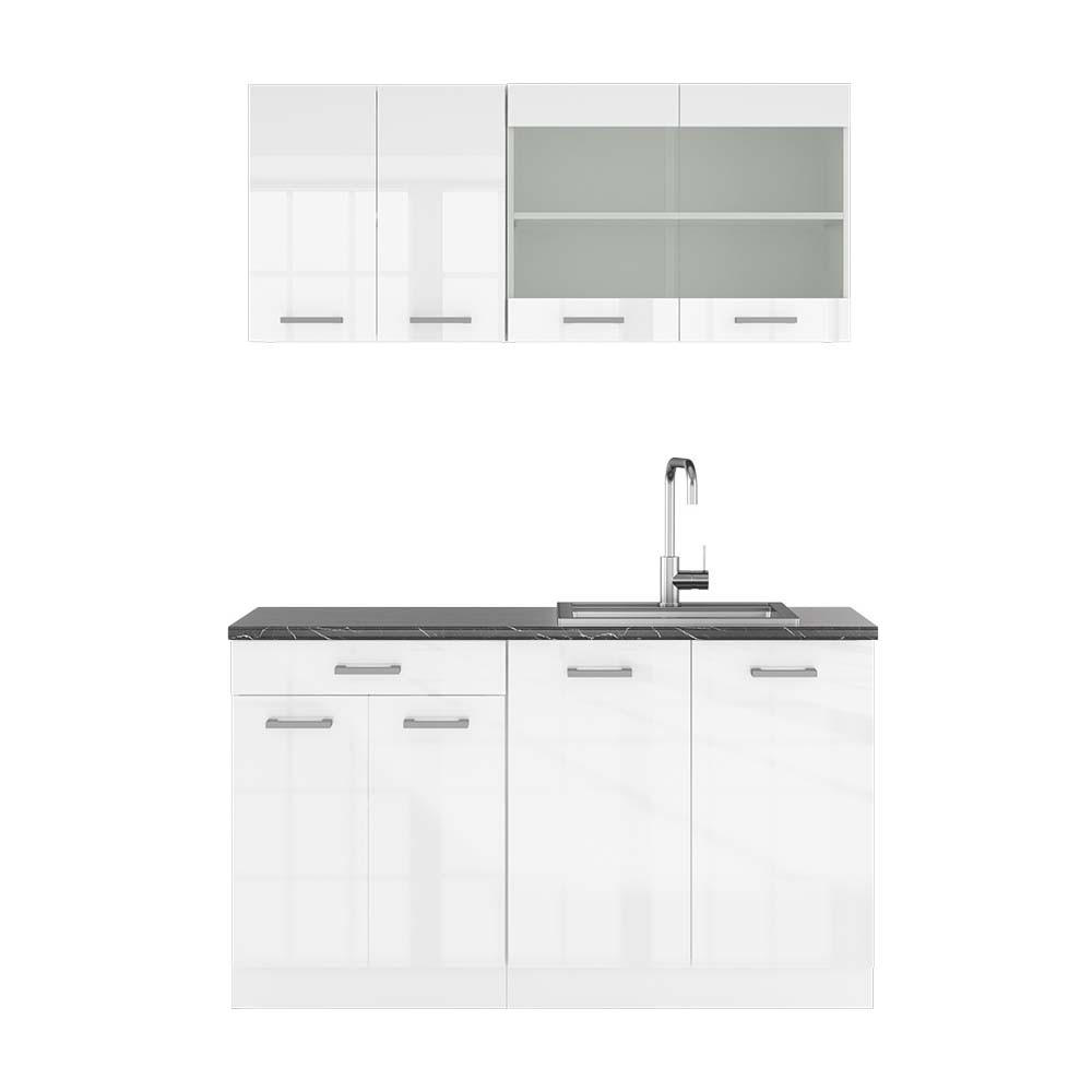 SINGLEKÜCHE R-Line Weiß Hochglanz/Weiß 140 cm, AP Anthrazit - Weiß Hochglanz/Weiß, Holzwerkstoff (140/81.6/60cm) - Vicco