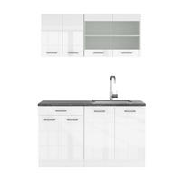 SINGLEKÜCHE R-Line Weiß Hochglanz/Weiß 140 cm, AP Anthrazit - Weiß Hochglanz/Weiß, Holzwerkstoff (140/81.6/60cm) - Vicco