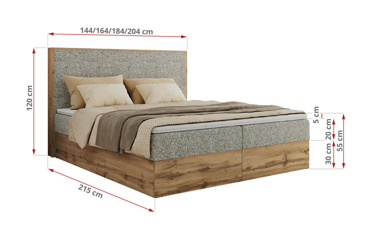 BOXBETT WOOD CLASSIC 140/200 - Beige Strukture - H4 - Beige, Textil (140/200cm) - MKS