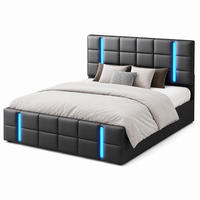 POLSTERBETT 160/200 cm mit LED-Beleuchtung, integriertem USB-Anschluss am Kopfteil und hydraulischem Stauraum-Bettkasten, Lederlook Bettgestell - Schwarz, Holz/Metall (160/200cm) - Joyfair