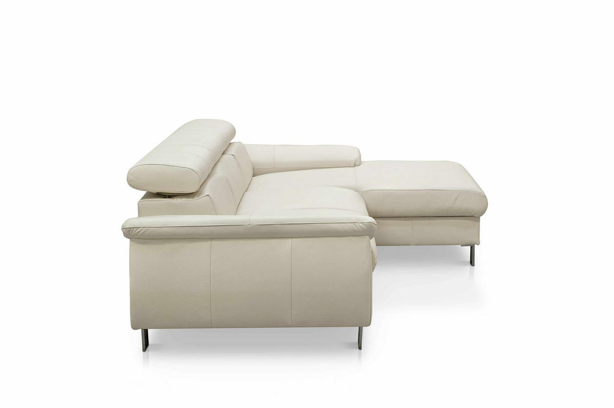 ECKSCHLAFSOFA mit Echtlederbezug, Schlaffunktion & Bettkasten - Chromfarben/Eiche Bianco, Leder/Holz (166/244cm) - Cotta