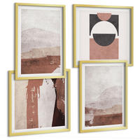 BILDER SET 4er Set - 50x50 cm & 40x60 cm Goldrahmen - Abstrakte braune Muster - Goldfarben, Kunststoff (50/50cm) - TULUP