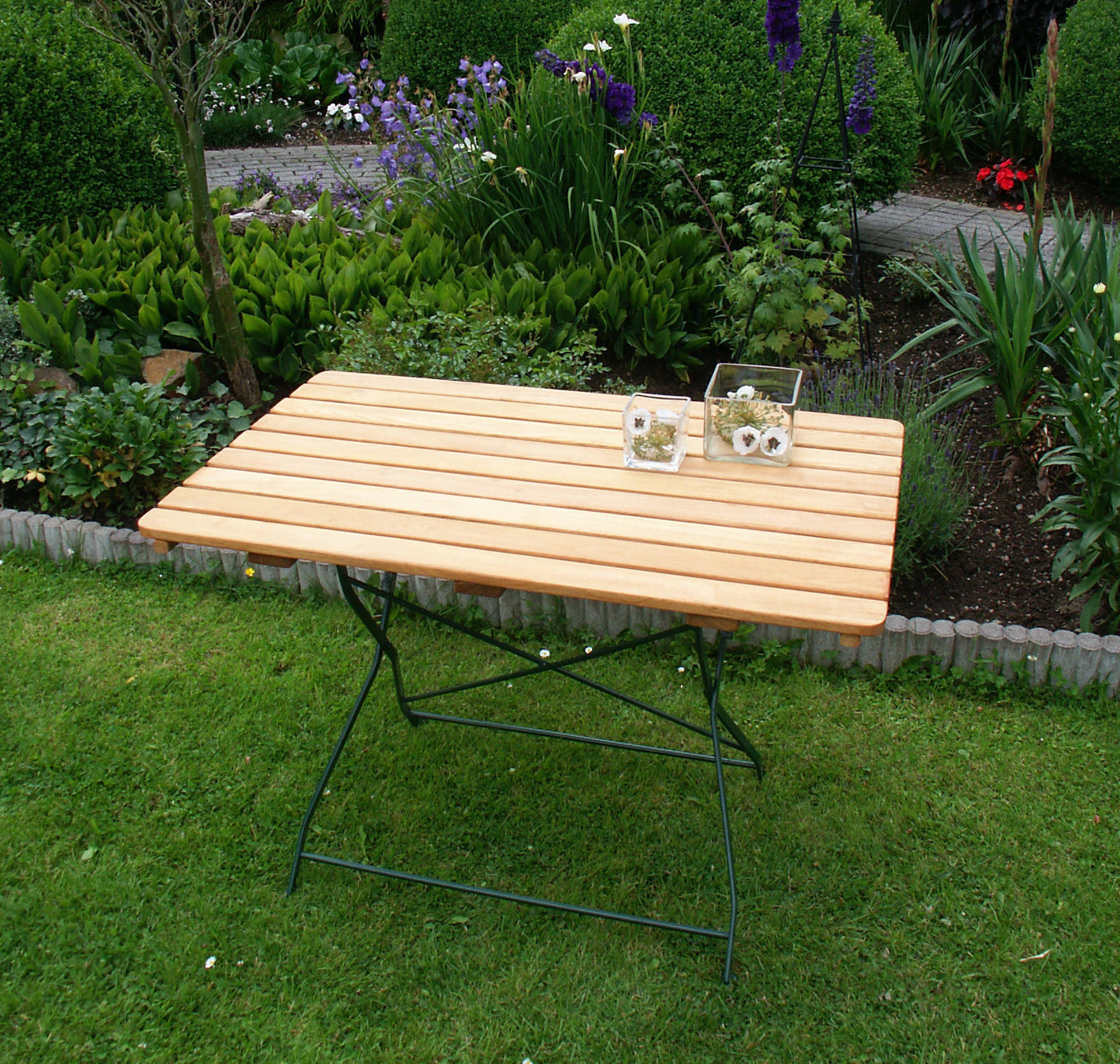 KLAPPTISCH Bad Belzig aus Robinienholz 70x110 cm, Stahlgestell Grün - Braun, Holz (70/110/72cm) - TPFGarden