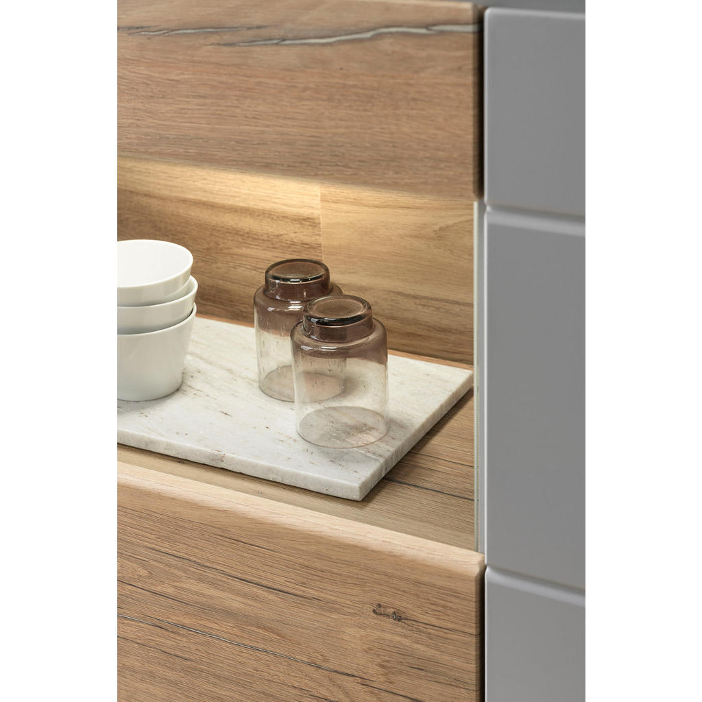 Thumbnail - Furn.Design Vitrine, Grau, Eiche, Holzwerkstoff, Nachbildung,Eiche, Uni, Holz Optik, 2 Fächer, 1 Schubladen, Rechteckig,...