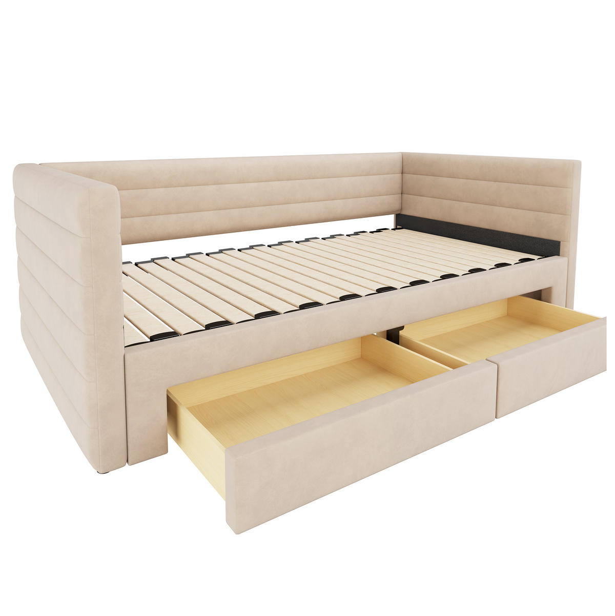 POLSTERBETT 90/180/190 cm Beige aus Baumwolle und Leinen mit 2 Schubladen - Beige, Textil (90/190cm) - OKMYHOME