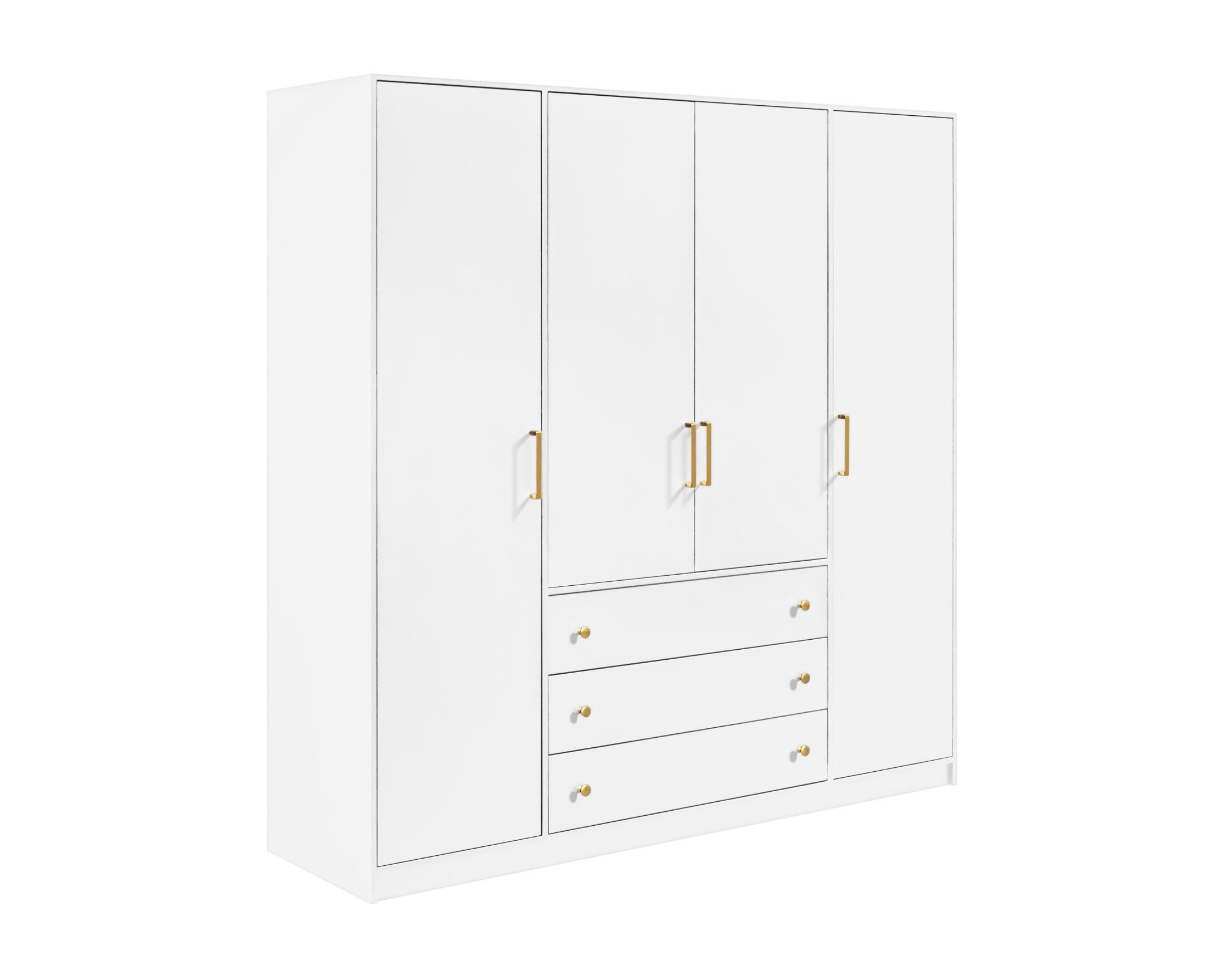 DREHTÜRENSCHRANK CLASSIC 200/196/58 cm in Weiß/Gold - Goldfarben/Weiß, Holzwerkstoff (196/58/200cm) - Deine Möbel 24